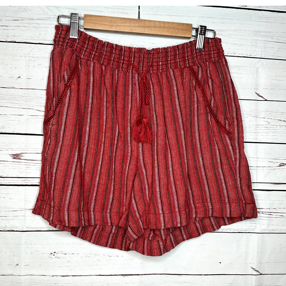 Linen Blend Red Stripe Boho Shorts Size Large - image 1